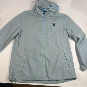 Playboy PacSun Pullover Rain Jacket Small Light Blue Quarter-Zip Hooded Casual